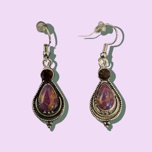Purple, Orange, & Dark Blue Stone Dangle Earrings